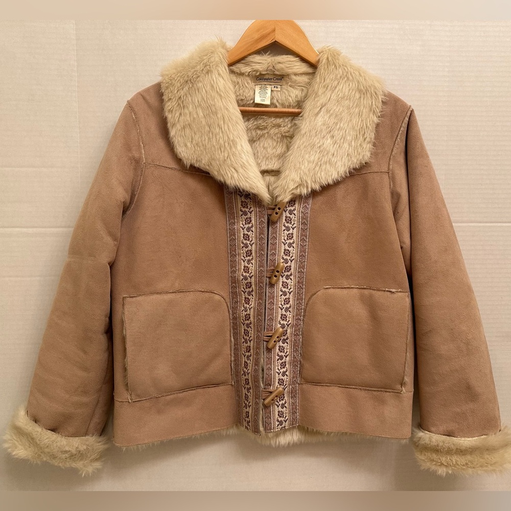 Сoldwater Creek Tan Faux Suede/Fur Coat Size PS